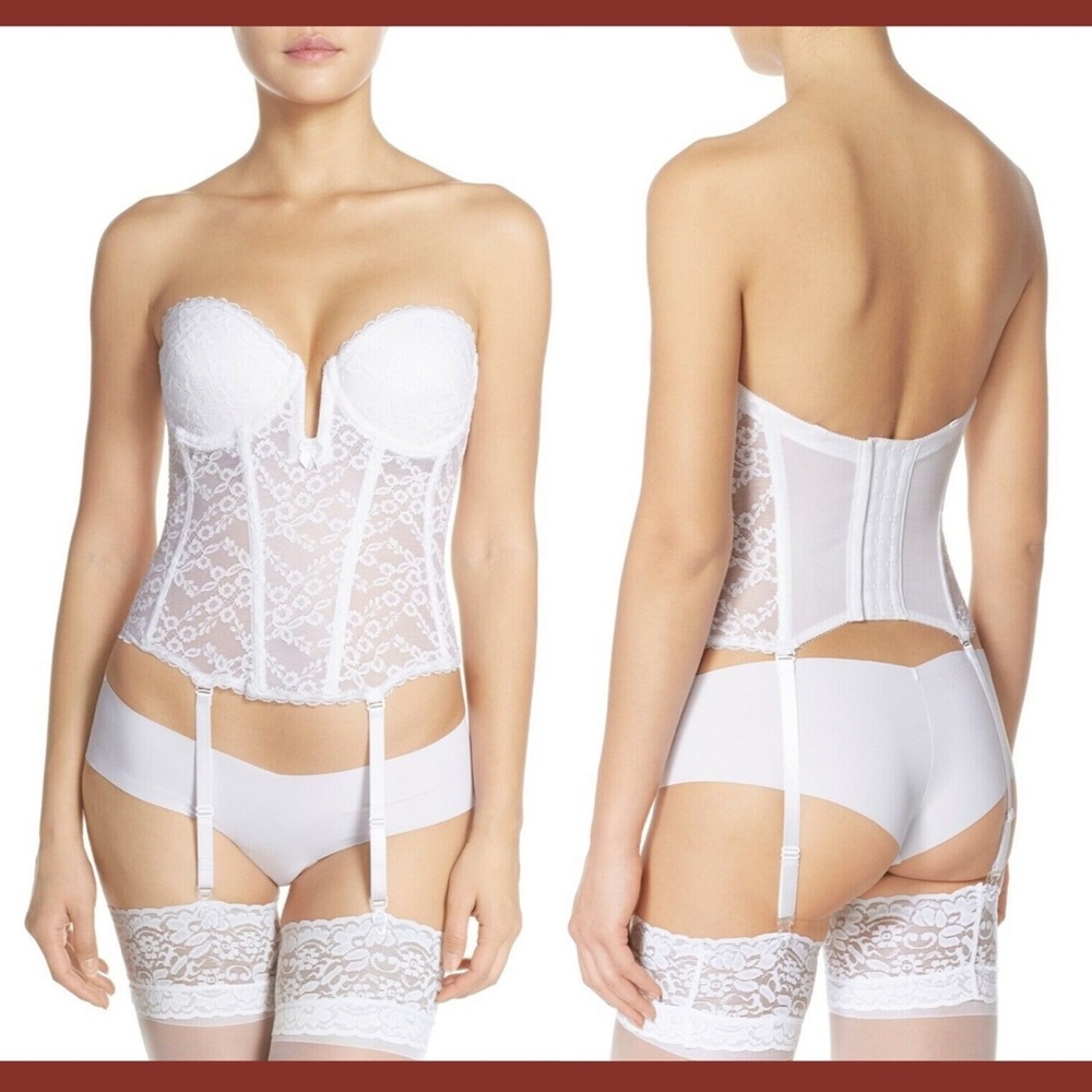NWT $69 Va Bien Lace Push-Up Bustier Bra in White‎ [ SZ 32C ]